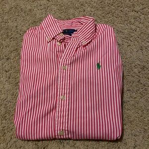 Long sleeved, pink striped Ralph Lauren shirt. Size 6 or small